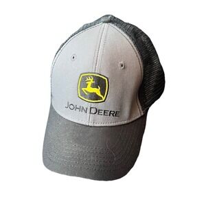 John Deere Hat Gray Snap Back & White Cap Trucker Construction Fishing Grunge